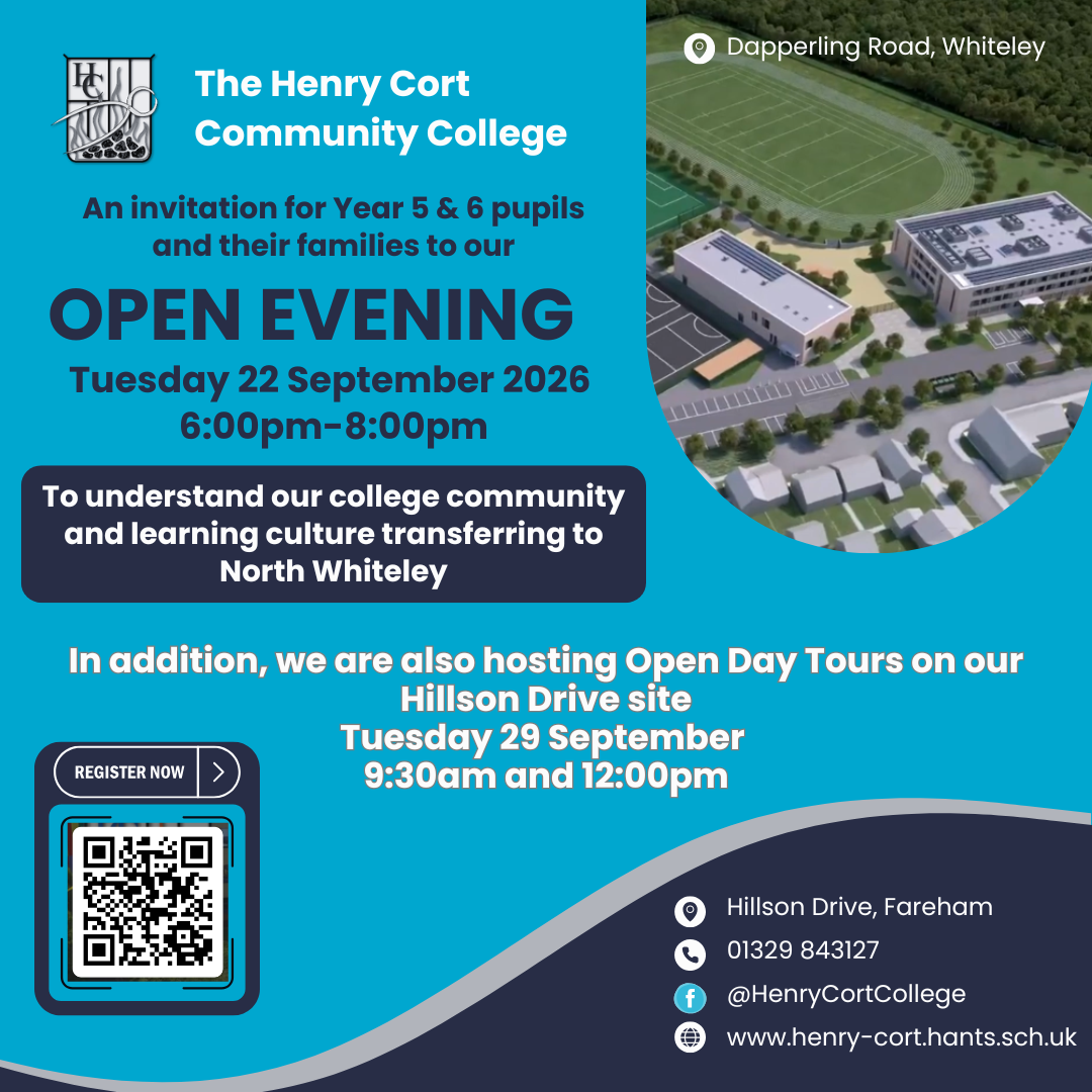 Open Event Promo 2026 Image of new school site with details of Open Events taking place on 22 and 29 September at Hillson Drive site